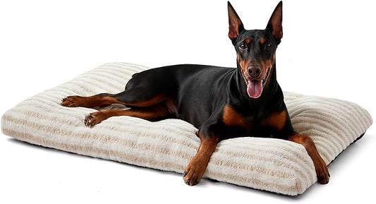FURTIME Washable XXL Dog Bed for Extra Large Dogs, Giant Dog Crate Beds | Comfy Fluffy Kennel Pad Anti-Slip Pet Sleeping Mat, Machine Washable Dogs Pillow, 47"x29"x4", White by FURTIME