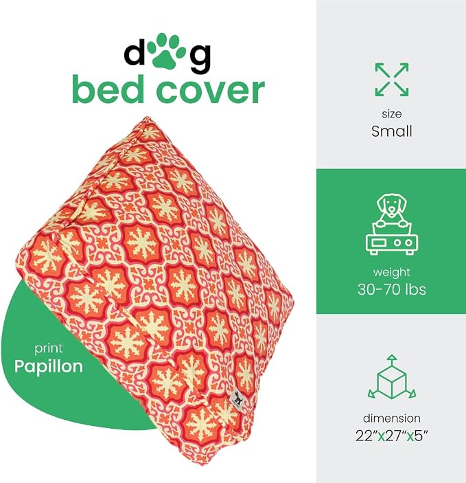 Molly Mutt Small Dog Bed Cover - Papillon Print - Measures 22”x27”x5’’ - 100% Cotton - Durable - Breathable - Sustainable - Machine Washable Dog Bed Cover - Image 2