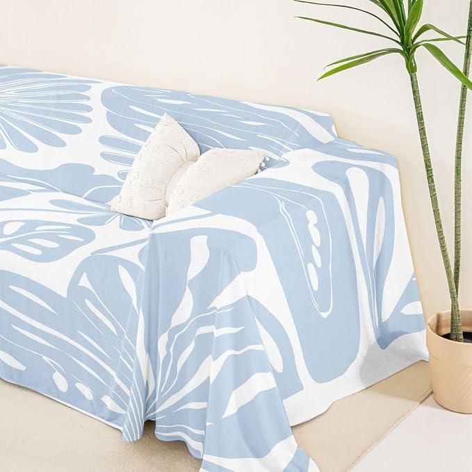 Erosebridal Light Blue Flower Couch Cover Retro Aesthetic Floral Sofa Cover Minimalist Vintage Art Sofa Protector 71" X 102" 70S Modern Abstract Washable Non Slip Couch Protector for Pets, Kids, Dog - Image 5