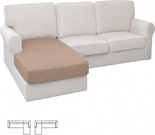XINEAGE Chaise Cover for L Shaped Sofa,Sectional Couch Covers for Pets,Non Slip Sofa Seat Cover Washable,Sofa Slipcovers with Elastic Bottom(1 Piece Chaise Cover,Khaki) by XINEAGE