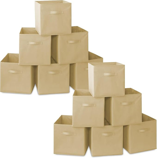 Casafield Set of 12 Collapsible Fabric Cube Storage Bins, Sandy Beige - 13" Foldable Cloth Baskets for Shelves, Cubby Organizers & More by Casafield