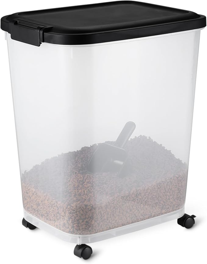 Amazon Basics Pet Food Storage Container with Wheels, BPA-Free, Detachable Scoop, 30lbs Capacity, Reliable Seal by AmazonBasics