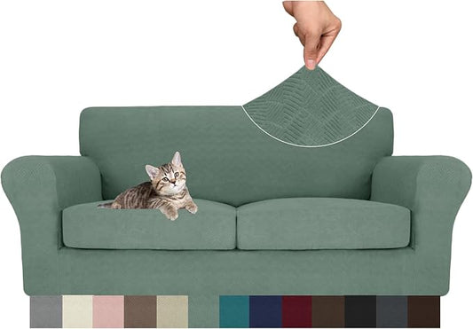 MAXIJIN 3 Piece Couch Covers for 2 Cushion Couch loveseat Cover, Stretch Love Seat Sofa Slipcovers for Dogs Pet, Thick Furniture Protector with 2 Seat Cushion (55"-69", Pea Green) by MAXIJIN