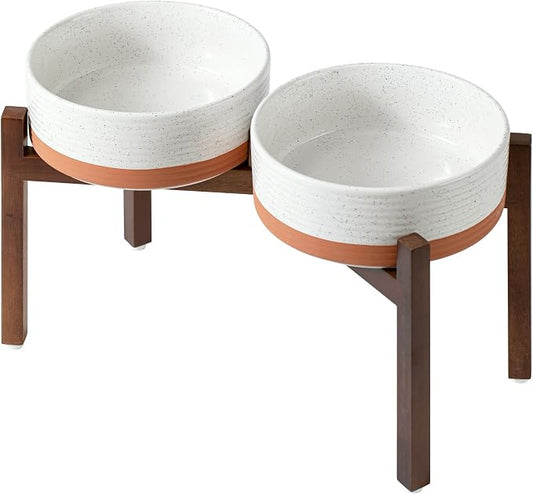 Havniva Elevated Dog Bowls, Ceramic Raised Dog Bowl with Stand | 8.2” Dog Food Bowls Elevated, Dog Food and Water Bowl Set, Non-Slip Acacia Wood Stand, Large Dogs Bowl, 7.6 Cups 60 oz by Havniva