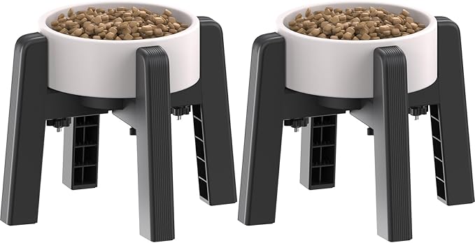 CZPET Dog Bowl Stand with Adjustable Width [2 Pack, Stand Only] | Elevated Pet Water & Food Bowl for Medium Dogs, Stable and Anti-Slip Raised Bowl by CZPET