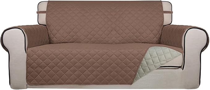 PureFit Reversible Quilted Couch Covers for Dogs Loveseat Sofa Cover 54" | Brown/Beige, Water Resistant Couch Protector, Washable Pet Couch Cover with Non Slip and Elastic Straps For Kids by PureFit