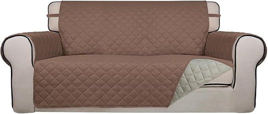 PureFit Reversible Quilted Couch Covers for Dogs Loveseat Sofa Cover 54" | Brown/Beige, Water Resistant Couch Protector, Washable Pet Couch Cover with Non Slip and Elastic Straps For Kids by PureFit
