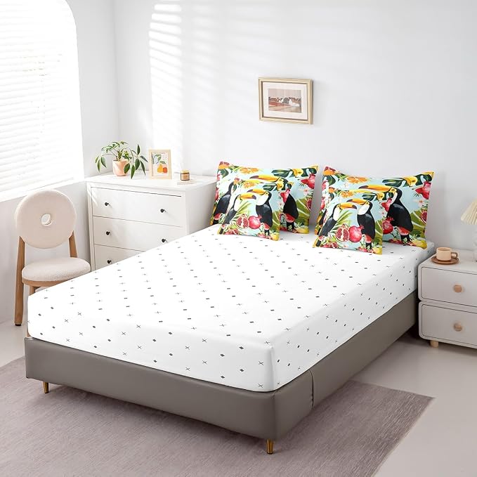 Erosebridal 7-Piece Comforter Set Full Size, Cute Toucan Parrot Fruits Bed in a Bag Bedroom Comforter with Sheets (1 Comforter, 1 Flat Sheet 1 Fitted Sheet 2 Pillowcases and 2 Pillow Shams) - Image 5