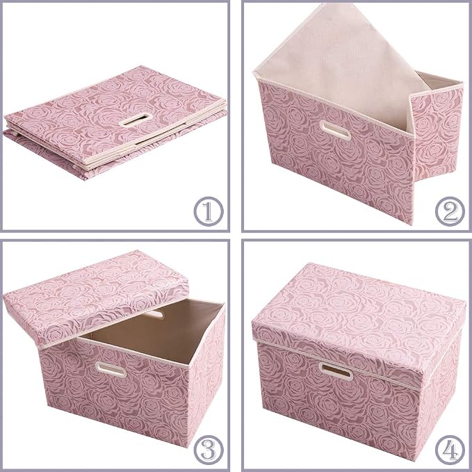 PRANDOM Larger Collapsible Storage Bin with Lid [1-Pack] Fabric Decorative Storage Box Cube Organizer Container Baskes with Handles Divider for Bedroom Closet Living Room Pink 17.7x11.8x11.8 Inch - Image 6
