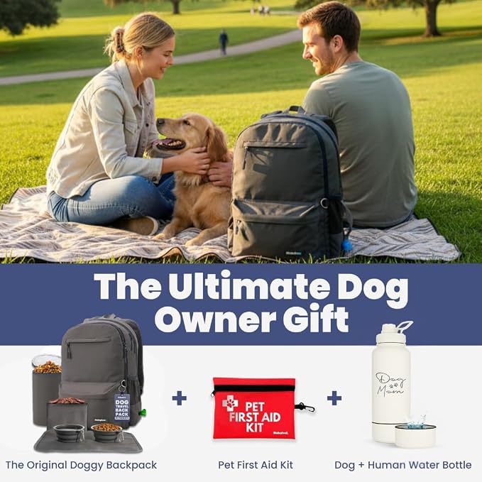 Rubyloo Dog Travel Backpack for Supplies - Dog Diaper Bag with Travel Bowls | 2 BPA-Free Bowls; Food Container & Treat Pouch; Placemat; Laptop Sleeve; Poop Bag Dispenser, Hiking, Camping & Road Trips, - Image 8