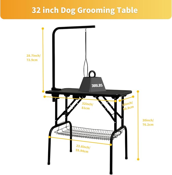 Baohe-32 Inch Dog Grooming Table - Pet Grooming Table - Foldable, Adjustable Arm, Portable, Non-Slip Grooming Table for Dogs at Home - Black - Image 2