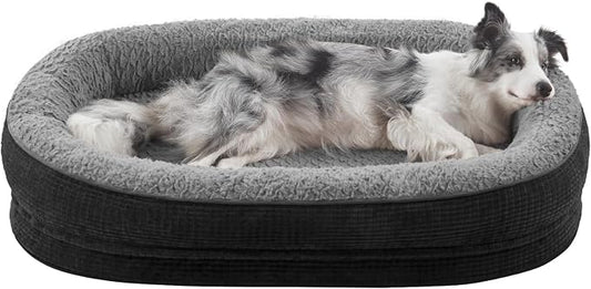 JOEJOY Orthopedic Dog Bed for Large Dogs, Egg-Crate Memory Foam Pet Bed with Bolster Sides, Waterproof Lining, Removable Washable Cover & Non-Slip Bottom, Black by JOEJOY