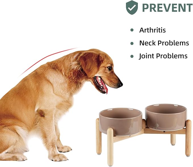 Havniva Elevated Dog Bowls Ceramic Dog Bowls with Stand, Dog Food Bowl | 7.3” Raised Dog Bowls with Non-Slip Wood Stand, Dog Food and Water Bowl Set, Double Dog Feeding Bowls for Medium Dogs - Image 5