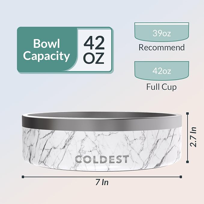 Coldest Dog Bowl - Anti Rust Metal & Non Slip Dog Bowls Large, Spill Proof Heavy Duty 3 Layers Insulated Dog Bowl - Food and Water Bowl for Dogs, Cats & Pets, Dishwasher Safe (42 oz, Carrara Marble) - Image 4