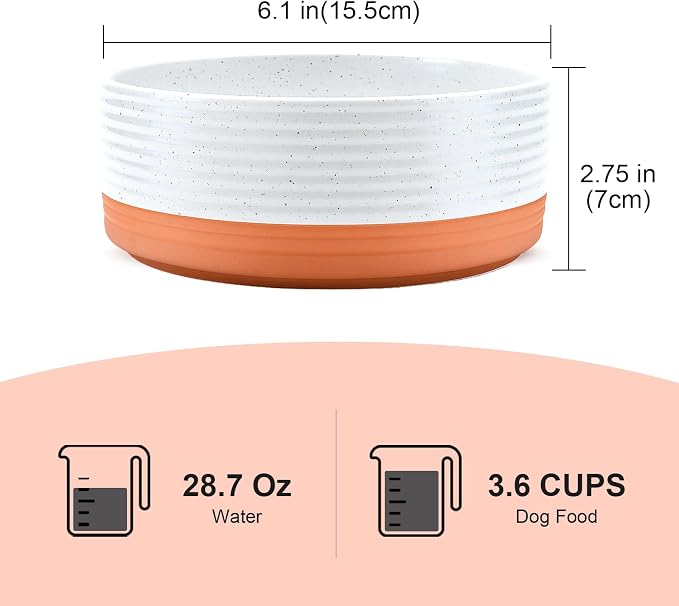 SPUNKYJUNKY Ceramic Dog and Cat Bowls 2 Pack, 6.1'' Dog and Cat Food Water Double Feeding Bowls Non-Slip for Cats and Medium Sized Breed Dogs Microwave Dishwasher Safe - 28.7 OZ, 2pcs, Pattern White - Image 2