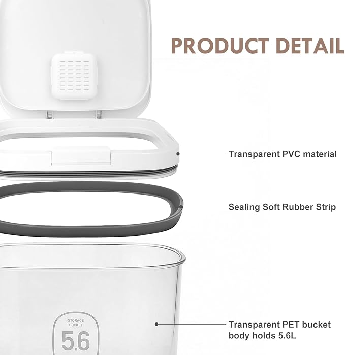 LEAWALK 5-8Lbs/5.92Qt/5.6L Airtight Dog Cat Food Storage Container and Pet Storage Bin BPA-Free. PET Clear Stackable Dog Treat Containers for Pet Food/Rice/Dry/Cereals/Flour/Sugar/Bread - Image 4
