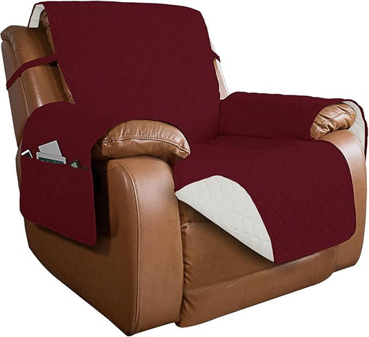 PureFit Reversible Recliner Chair Covers Couch Covers for Dogs, 28 in | Red/Ivory, Water Resistant Couch Protector, Washable Pet Couch Cover with Non Slip and Elastic Straps For Kids by PureFit
