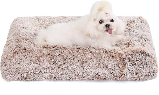 Bedfolks Waterproof Dog Crate Bed, Plush Dog Kennel Pad with Removable Washable Cover, Faux Fur, 17"x12", Brown by Bedfolks
