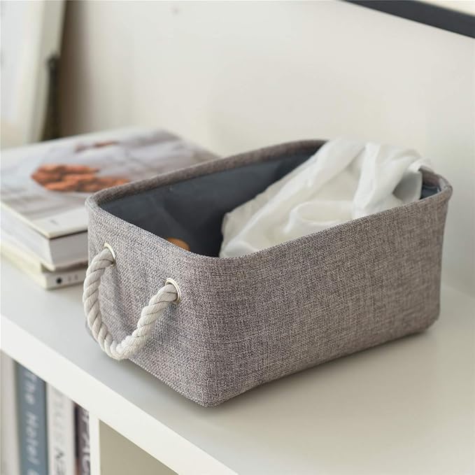 TheWarmHome Storage Bins Basket - Storage Baskets for Organizing Shelves,Home Closet Organizer for Book Shelf Organization,Fabric Storage Cubes,Medium Decorative Grey Basket Gift - Image 8
