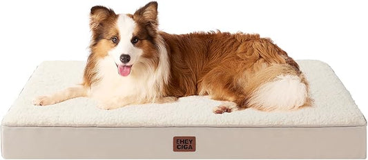 EHEYCIGA Orthopedic Dog Bed Large with Removable Washable Cover, 41IN Camel | Egg Crate Foam Support, Durable Oxford fabric, Non-Slip Bottom, Machine Washable, Soft Waterproof Plush Pet Bed Mat For Crate by EHEYCIGA