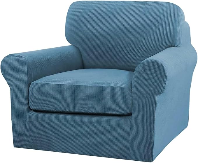 Turquoize 2 Piece Chair Covers Chair Slipcovers for Living Room Armchair Couch Cover Chair Sofa Cover with Individual Cushion Covers Furniture Cover for Chairs Feature Thick Fabric (Chair, Dusty Blue) by Turquoize