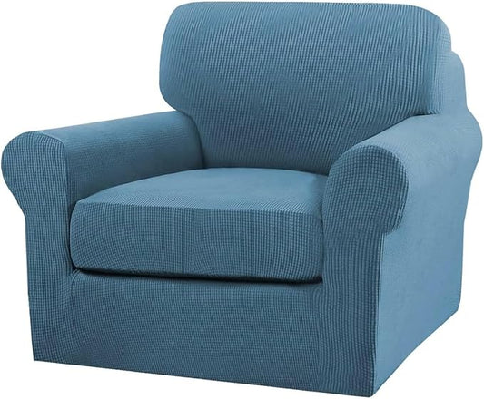 Turquoize 2 Piece Chair Covers Chair Slipcovers for Living Room Armchair Couch Cover Chair Sofa Cover with Individual Cushion Covers Furniture Cover for Chairs Feature Thick Fabric (Chair, Dusty Blue) by Turquoize