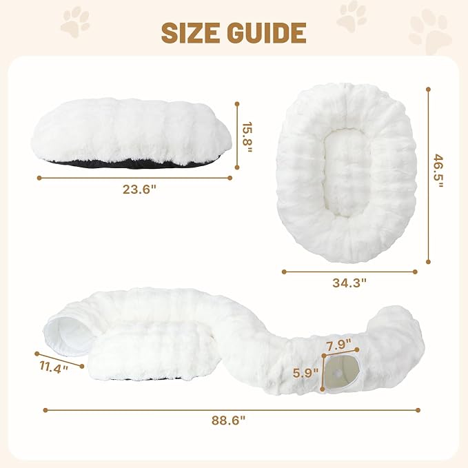 Extra Large Cat Tunnel, 47.2in Luxury Tunnel for Large Cats, Extra Long Bubble Fleece Big Cat Tunnel for Cats with Washable Mat, Skin-Friendly Large Tunnel for Cats, Puppy, Rabbits White - Image 5