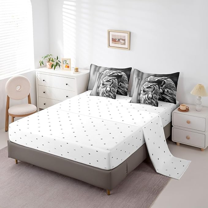 Erosebridal 7-Piece Owl Animal Comforter Set King Size, Owl Bed in a Bag Bedroom Comforter with Sheets (1 Comforter, 1 Flat Sheet 1 Fitted Sheet 2 Pillowcases and 2 Pillow Shams) - Image 4