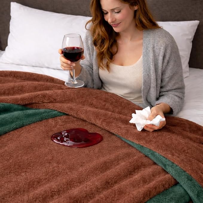 Queen Size Waterproof Blanket – Stain-Proof, Spill-Proof Flannel Blanket for Bed, Couch, Kids & Pets Protection, Reversible Splash-Proof Design (Velvet Brown & Twilight Blue, 80x90) - Image 8