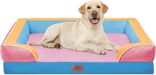 Comfort Expression Orthopedic Dog Bed for Extra Large Dogs with Bolster | Waterproof Dog Couch Bed with Washable Cover & Non-Slip Bottom, Supportive Egg Crate Foam XL Pet Bed, 42x30 Inch by ComfortExpression