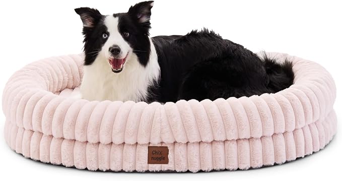 ChiXnuggle Orthopedic Dog Bed, Washable Cover, Faux Fur Bolster Pet Couch | waterproof,egg crate foam,non-slip bottom,for extra large dogs,pink,41*30*7,dog sofa by SnuggleUpPawsDown