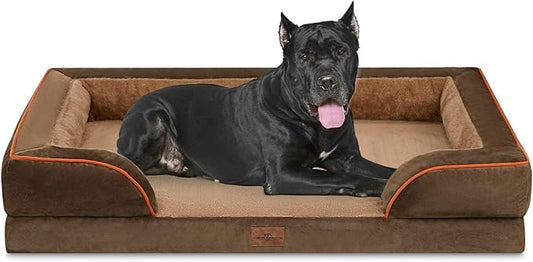 Comfort Expression Orthopedic Dog Bed for Extra Large Dogs with Bolster | Waterproof Dog Couch Bed with Washable Cover & Non-Slip Bottom, Supportive Egg Crate Foam Big Dog Bed, 53x42Inch by ComfortExpression
