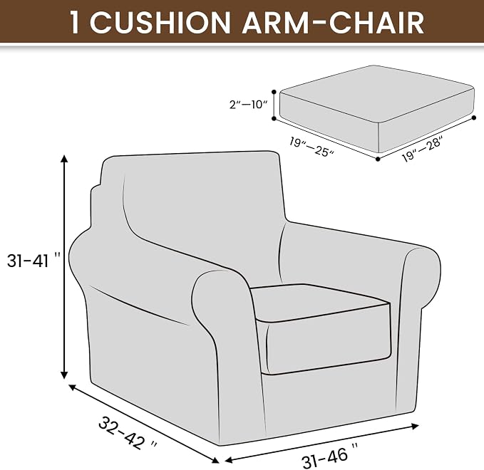 XINEAGE 2-Piece Velvet Armchair Sofa Cover, Couch Covers for Dog,Camel | 1 Cushion Chair,Stretch Non-slip Elastic, Pet-friendly, Washable, Fast Setup, Soft Plush Fabric, Furniture Protector. - Image 3