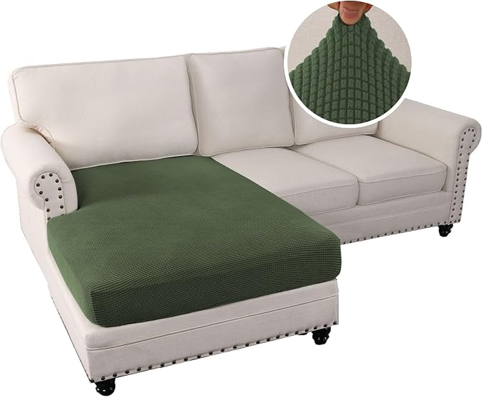 H.VERSAILTEX Sectional Couch Covers 1 Piece Chaise Slipcover L Shape Separate Cushion Couch Cover for Both Left/Right Sectional Couch (Seat Only: 1 Chaises, Bronze Green) - Image 2