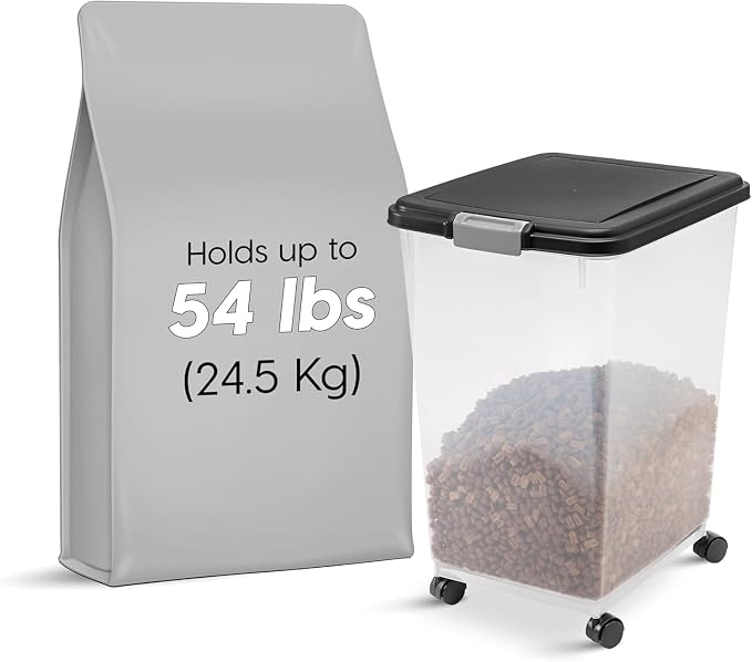IRIS USA Airtight Dog Food Storage Container, Up to 54 lbs, Attachable Wheels, For Dog Cat Bird and Other Pet Food Storage Bin, Keep Fresh, Translucent Body, Easy Mobility, Black - Image 5