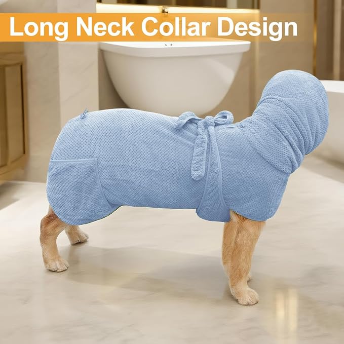 Medium to Large Size Dog Bathrobe, Microfiber Quick Drying Super Absorbent, Warm Dog Towels, Adjustable Hoodies and Belts for Dog Bath Products (Blue Jacquard,5XL) - Image 4