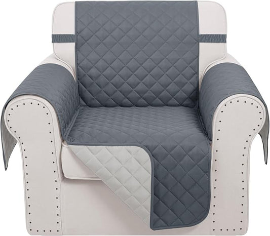Reversible Recliner Chair Covers, 23" Chair, Dark Blue/Grey | Chair Covers for Living Room with Elastic Straps, Water Repellent, Chair Protectors Covers for Dogs by LuxshareHome