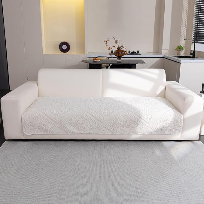 Boho Couch Cover Non Slip Sofa Cover Washable for Dogs, Sectional Couch Covers Soft, Plush Sofa Slipcover Furniture Protector Covers for L Shaped(Beige White, 36"x 63") - Image 2