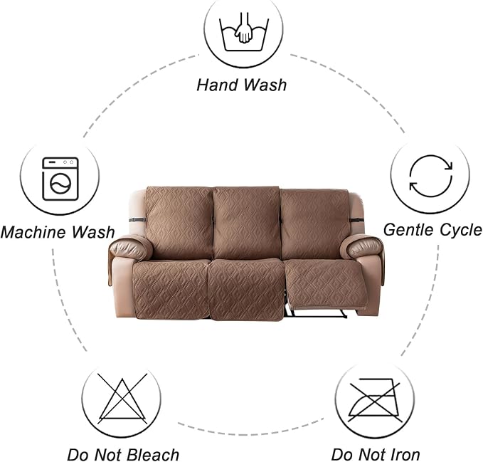 Genina Waterproof Couch Cover for Reclining Couch 3 Seater Non-Slip, Washable Recliner Sofa Covers for 3 Cushion Couch, Furniture Covers Couch Protector for Dogs Pets Kids (Camel, Recliner Sofa) - Image 9