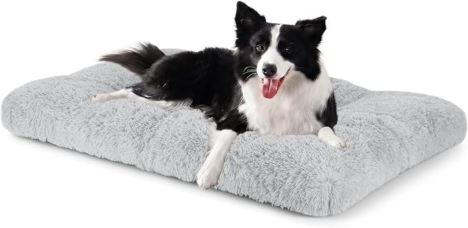JOEJOY Large Dog Bed Crate Pad, Deluxe Plush Washable Dog Beds Fulffy Soft Kennel Pad Anti-Slip Pet Sleeping Mat for Large Medium Small Dogs, 35" x 23", Grey by JOEJOY