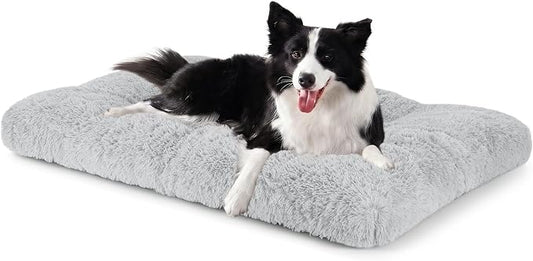 JOEJOY Large Dog Bed Crate Pad, Deluxe Plush Washable Dog Beds Fulffy Soft Kennel Pad Anti-Slip Pet Sleeping Mat for Large Medium Small Dogs, 35" x 23", Grey by JOEJOY
