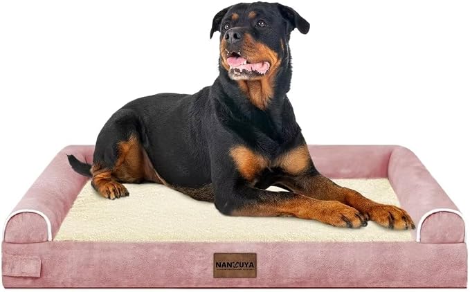 NANUYA Orthopedic Dog Bed for XX-Large Dogs, 44 x 34 Inch, Pink | Egg crate foam for joint support, 3-sided bolster pet sofa, waterproof lining, washable cover, and non-skid base - Image 8