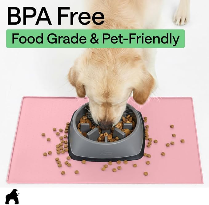 GORILLA GRIP 100% Waterproof Raised Edge BPA Free Silicone Pet Feeding Mat, Dog Cat Food Mats Contain Spills Protects Floors, Placemats for Cats and Dogs Water Bowl, Pets Accessories 23x15 Pink - Image 8