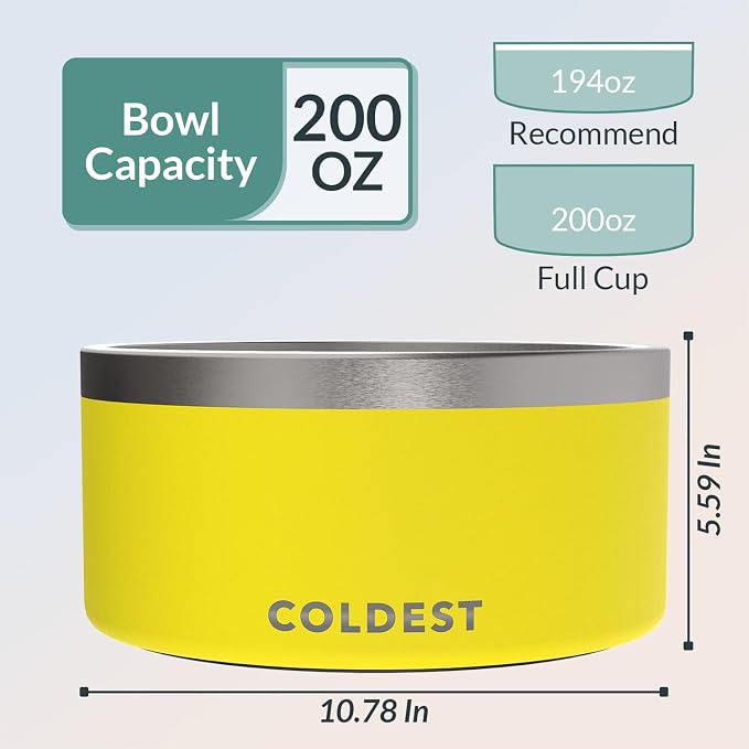 Coldest Dog Bowl - Anti Rust Metal, Non Slip, 3 Layers Insulated Stainless Steel Dog Bowls - Spill Proof & Heavy Duty - Water Bowl for Dogs, Cats & Pets, Dish Washer Safe (200 oz, Solar Yellow) - Image 4