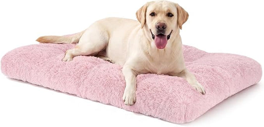 JOEJOY Large Dog Bed Crate Pad, Deluxe Plush Washable Dog Beds Fulffy Soft Kennel Pad Anti-Slip Pet Sleeping Mat for Extra Large Medium Small Dogs, 40" x 27", Pink by JOEJOY
