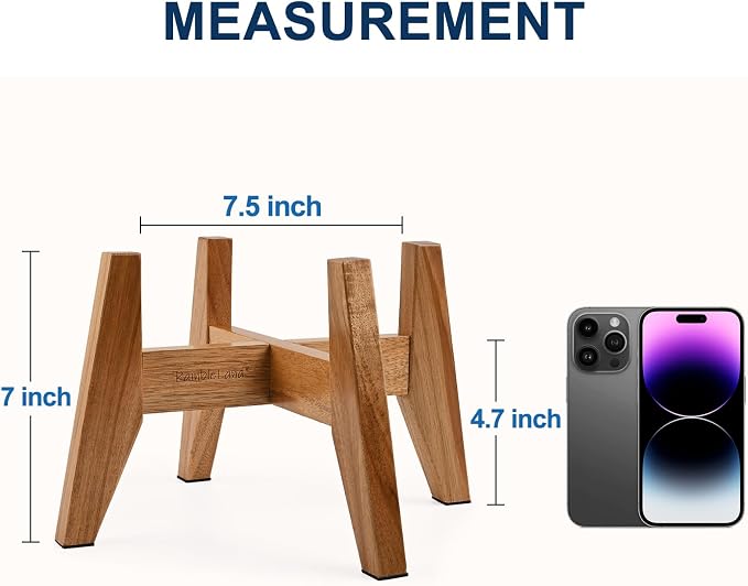 RAINBLELAND Elevated Dog Bowl Stand for Small Dogs, 7" Tall Raised Dog Bowl Stand Fits Up to 7" Bowls, Solid Acacia Wood Dog Bowl Holder, Set of 2 Wooden Dog Feeding Stands (Stand Only) - Image 3