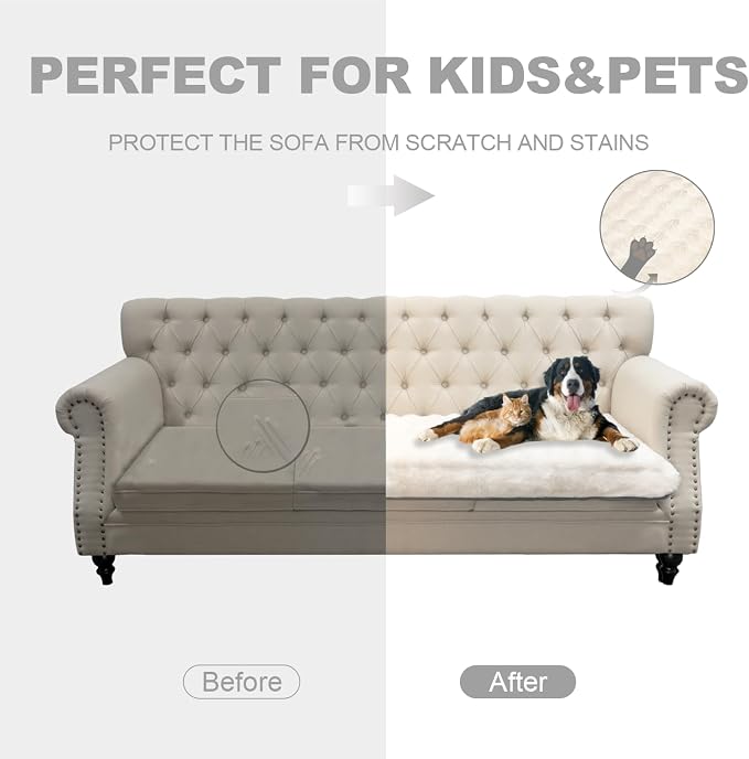 Dogs/Cats Bed Mats, Dog Pad Washable Removable Couch Cover with Anti-Slip Back, Plush Long Fur Mat, Perfect for Small, Medium and Large Dogs.(White-Bubble, 52"x82") - Image 2