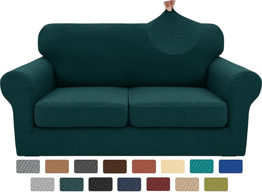 XINEAGE 2026 New 3 Pieces Couch Covers for 2 Cushion Sofa Super Stretch Loveseat Slipcover Pet Dog Universal Slip Cover Anti Slip Love Seat Furniture Protector (Blackish Green, 55"-69") by XINEAGE
