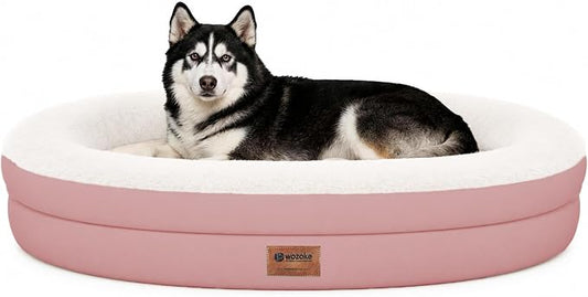 Waterproof Orthopedic Dog Bed for Extra Large Dogs, Pink | Supportive Crate Foam Relieves Joint Pressure, 360°Bolsters, Waterproof Inner,Washable Cover, Non-slip Bottom by Wozoke