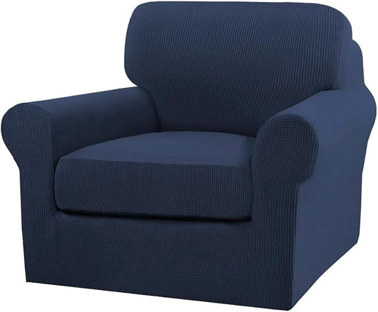 Turquoize 2 Piece Chair Covers Chair Slipcovers for Living Room Armchair Couch Cover Chair Sofa Cover with Individual Cushion Covers Furniture Cover for Chairs Feature Jacquard Fabric (Chair, Navy) by Turquoize
